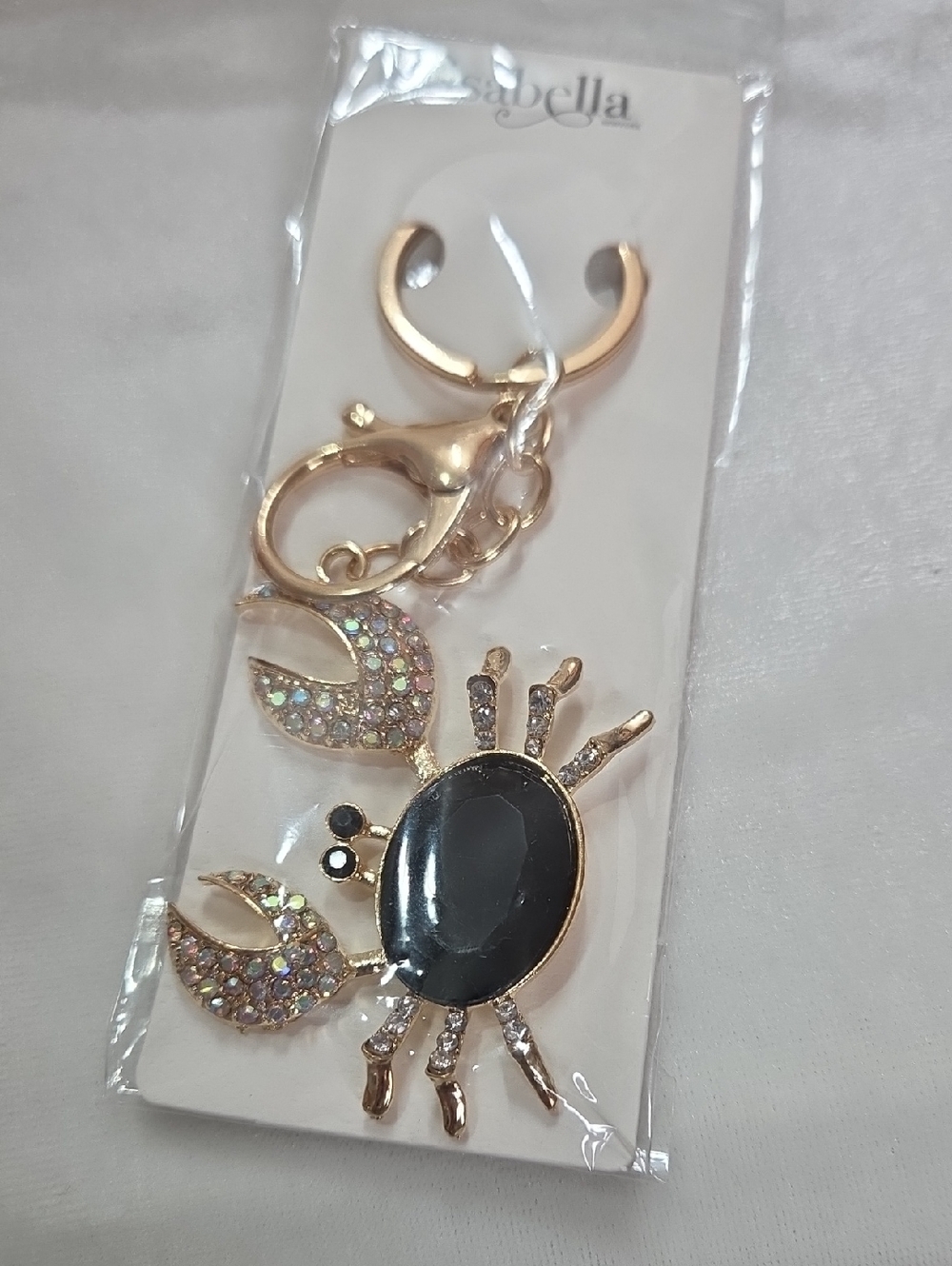 Isabella Cute AB Rhinestone Crab Black Crystal Keychain Purse Charm Bag Charm